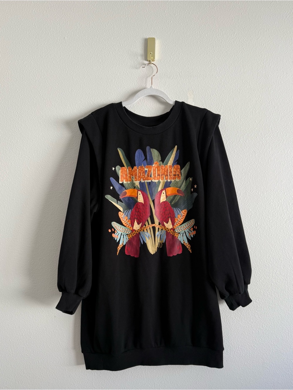 FARM Rio Amazonia Toucans Long Sleeve Graphic Sweatershirt Dress Sz Medium